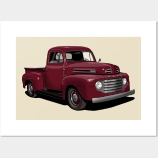 1950 Ford F1 Pickup Truck in Maroon Posters and Art